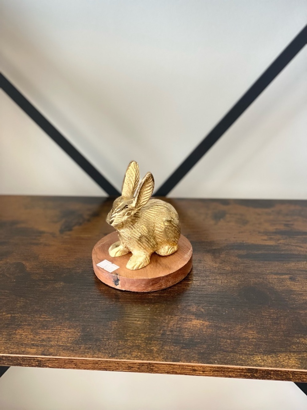 Gold Bunny Figurine on Wood Base